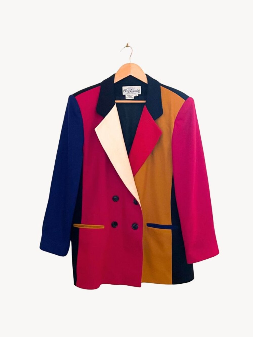Oleg Cassini Vintage 80s/90s Color-Block Wool Blazer, Size: 14 (fits like L/XL)